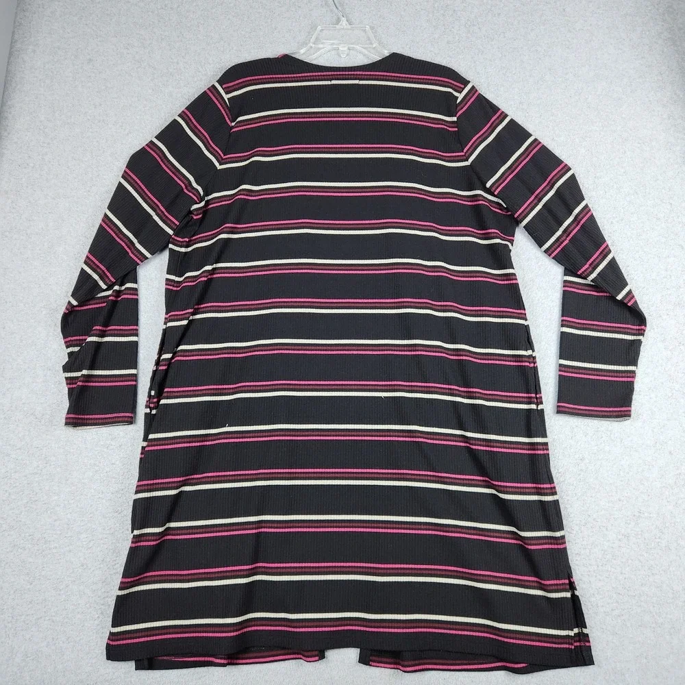Lane Bryant Cardigan Top Set Womens 18/20 Black Pink Striped Ribbed Knit Stretch